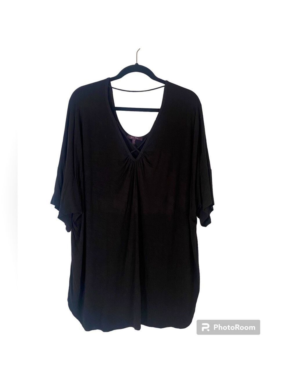 Olivia Sky Tunic Top Size 3X Black V-Neck Sexy Neckline